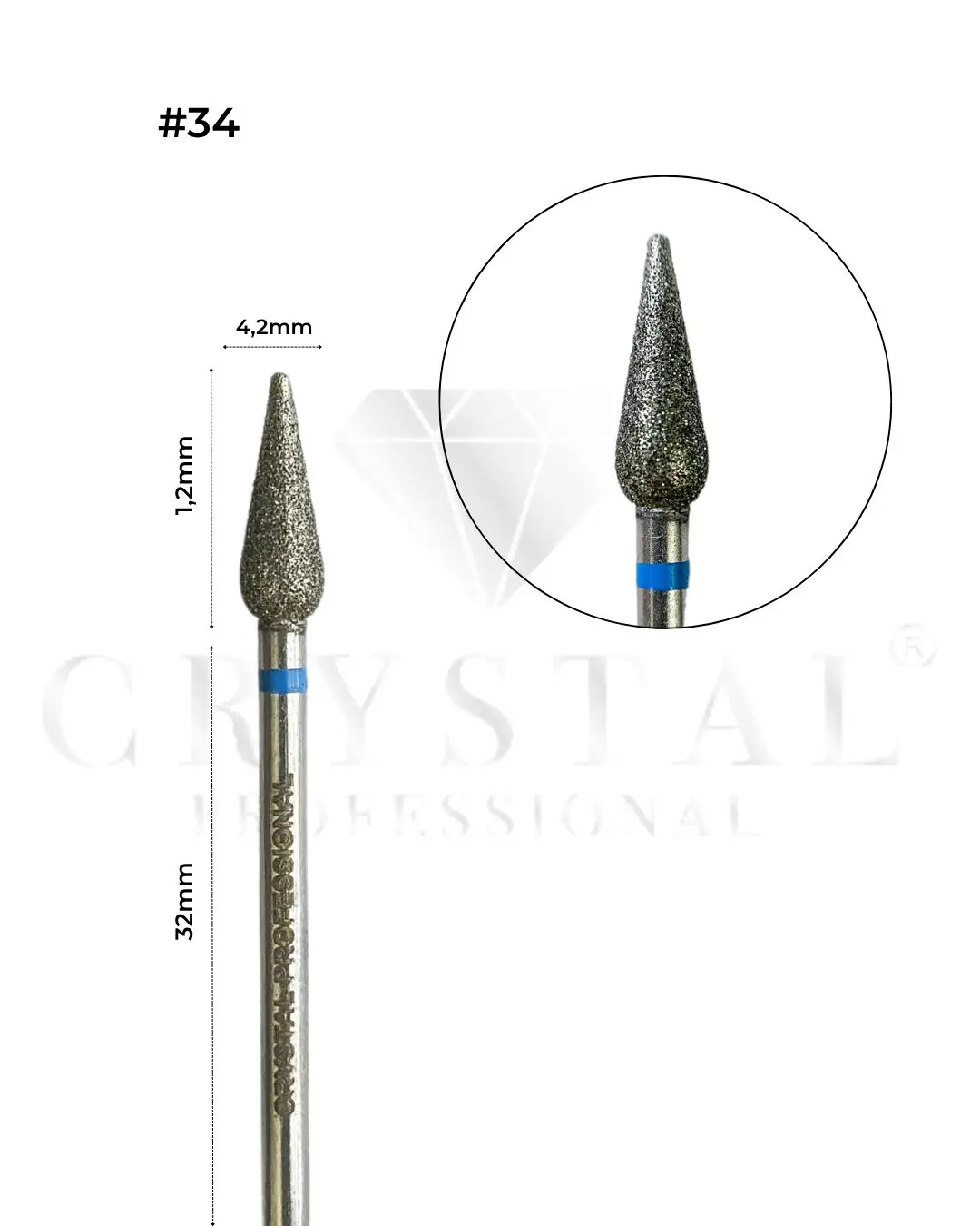 FREZ DIAMENTOWY KROPLA Crystal Professional №34 (NIEBIESKIE NACIĘCIE 4,2 mm)