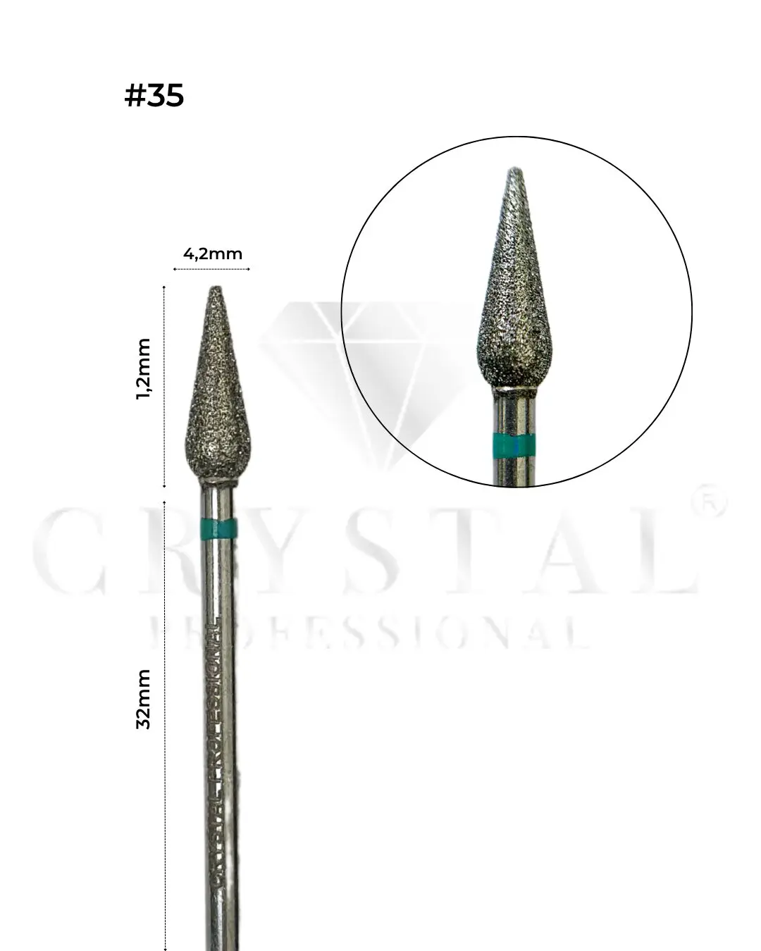FREZ DIAMENTOWY KROPLA Crystal Professional №35 (ZIELONE NACIĘCIE 4,2 mm)