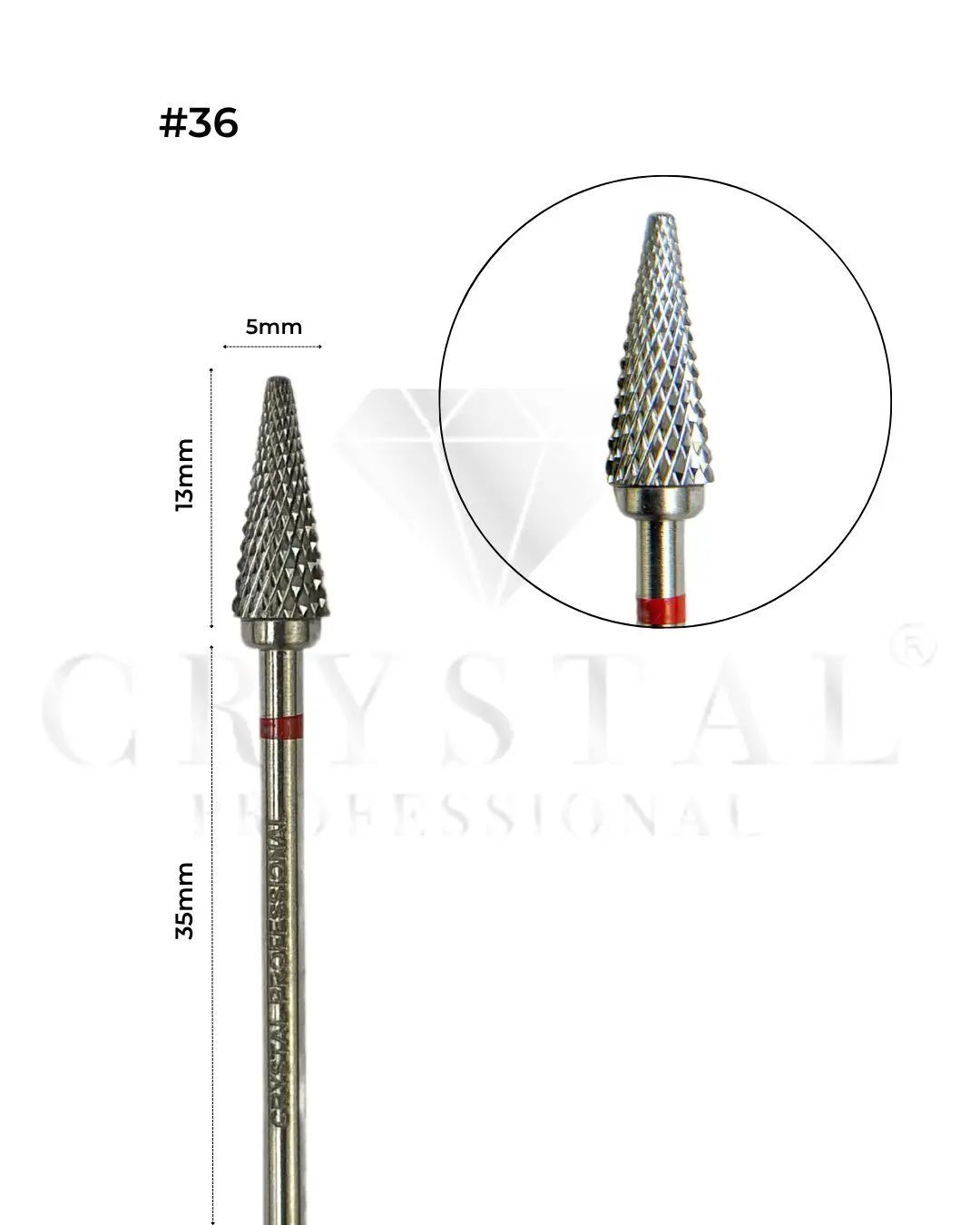 FREZ WĘGLIKOWY „STOŻEK ZAOKRĄGLONY” Crystal Professional №36 (CZERWONE NACIĘCIE 5,0 mm)