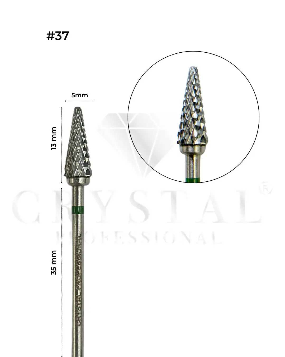 FREZ WĘGLIKOWY „STOŻEK ZAOKRĄGLONY” Crystal Professional №37 (ZIELONE NACIĘCIE 5,0 mm)