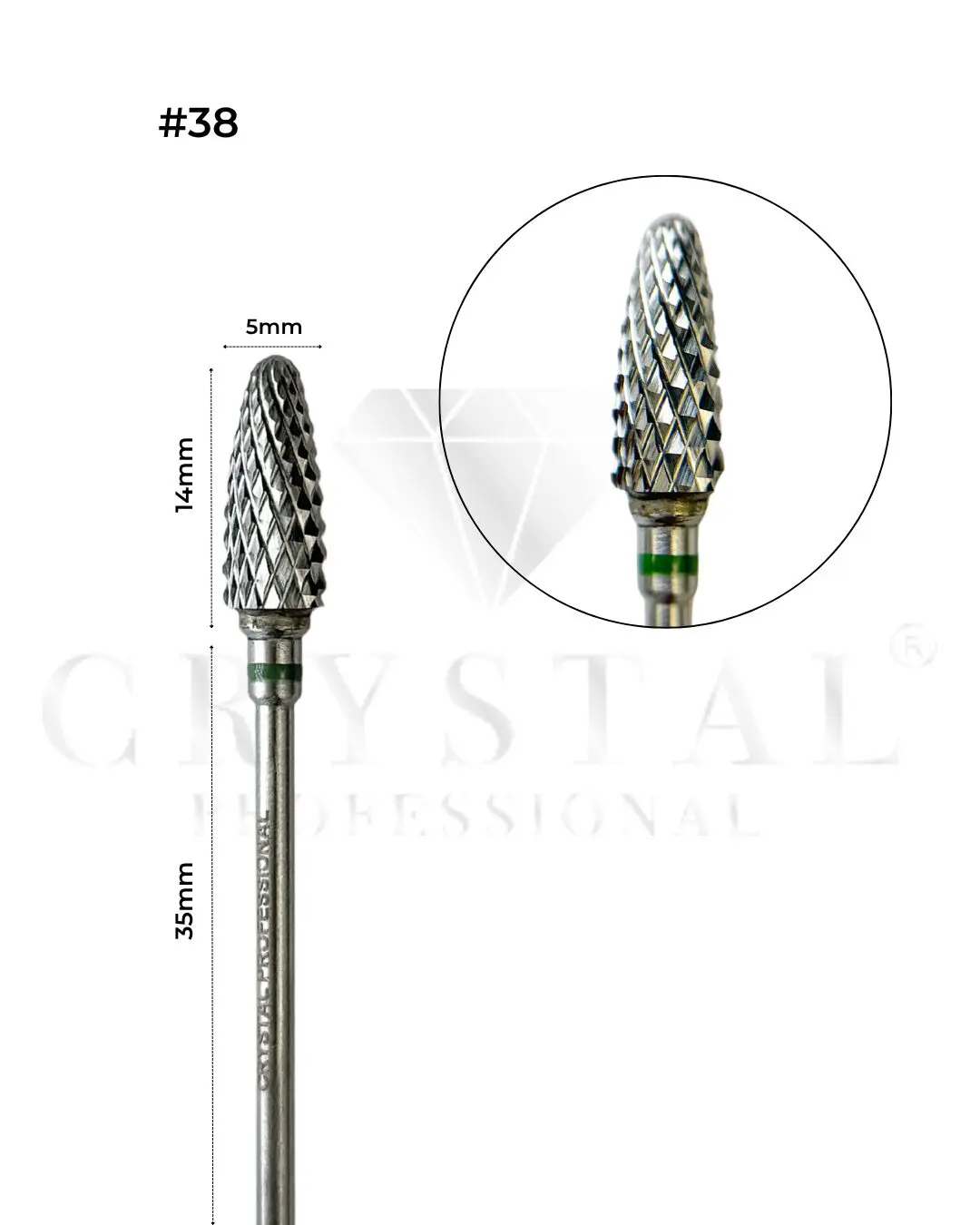 FREZ WĘGLIKOWY „KUKURYDZA” Crystal Professional №38 (ZIELONE NACIĘCIE 5,0 mm)