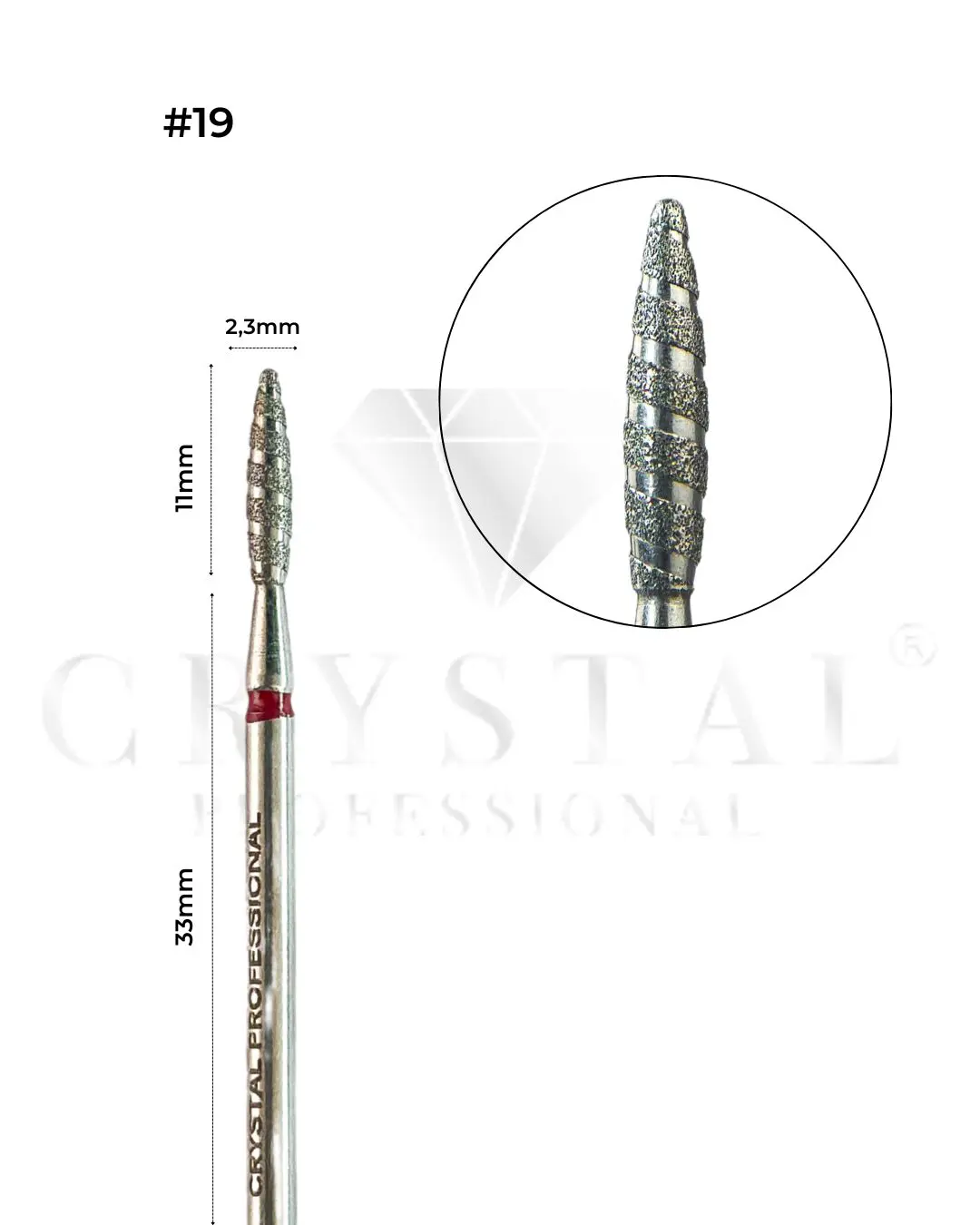 FREZ DIAMENTOWY PŁOMIEŃ (TORNADO) Crystal Professional №19 (CZERWONE NACIĘCIE 2,3 mm)
