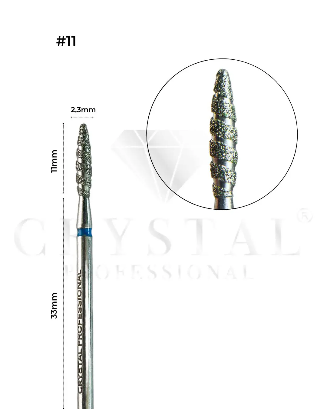 FREZ DIAMENTOWY PŁOMIEŃ (TORNADO) Crystal Professional №11 (NIEBIESKIE NACIĘCIE 2,3 mm)