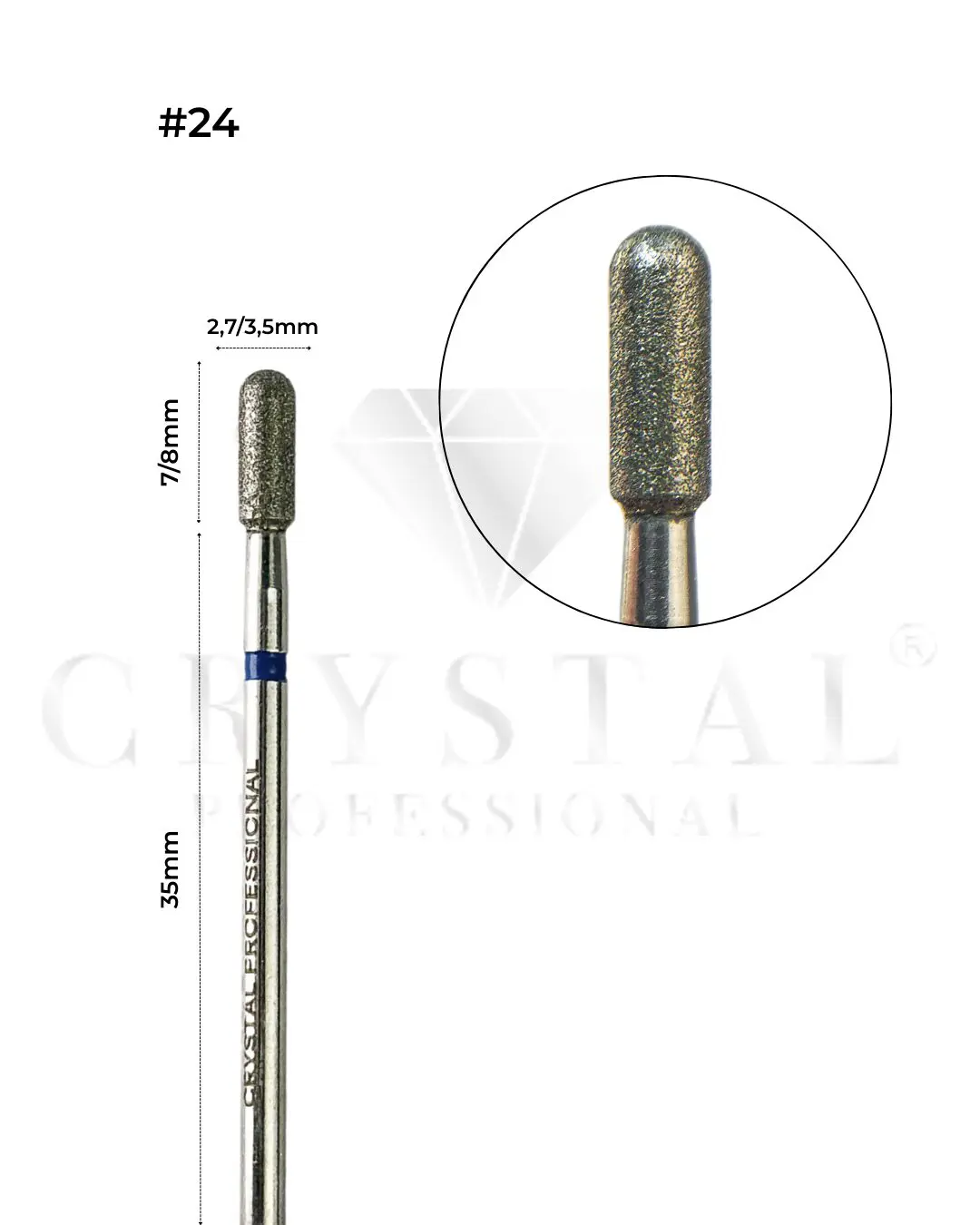 FREZ DIAMENTOWY №24 „CYLINDER ZAOKRĄGLONY” Crystal Professional (NIEBIESKIE NACIĘCIE) 2,7 / 3,5 mm