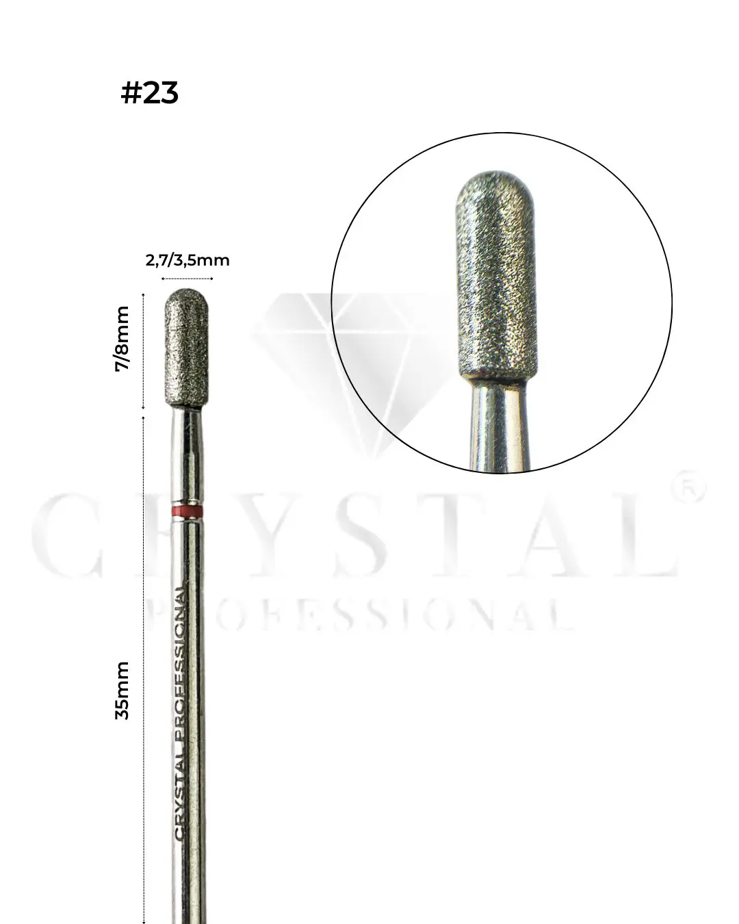 FREZ DIAMENTOWY №23 „CYLINDER ZAOKRĄGLONY” Crystal Professional (CZERWONE NACIĘCIE) 2,7 / 3,5 mm