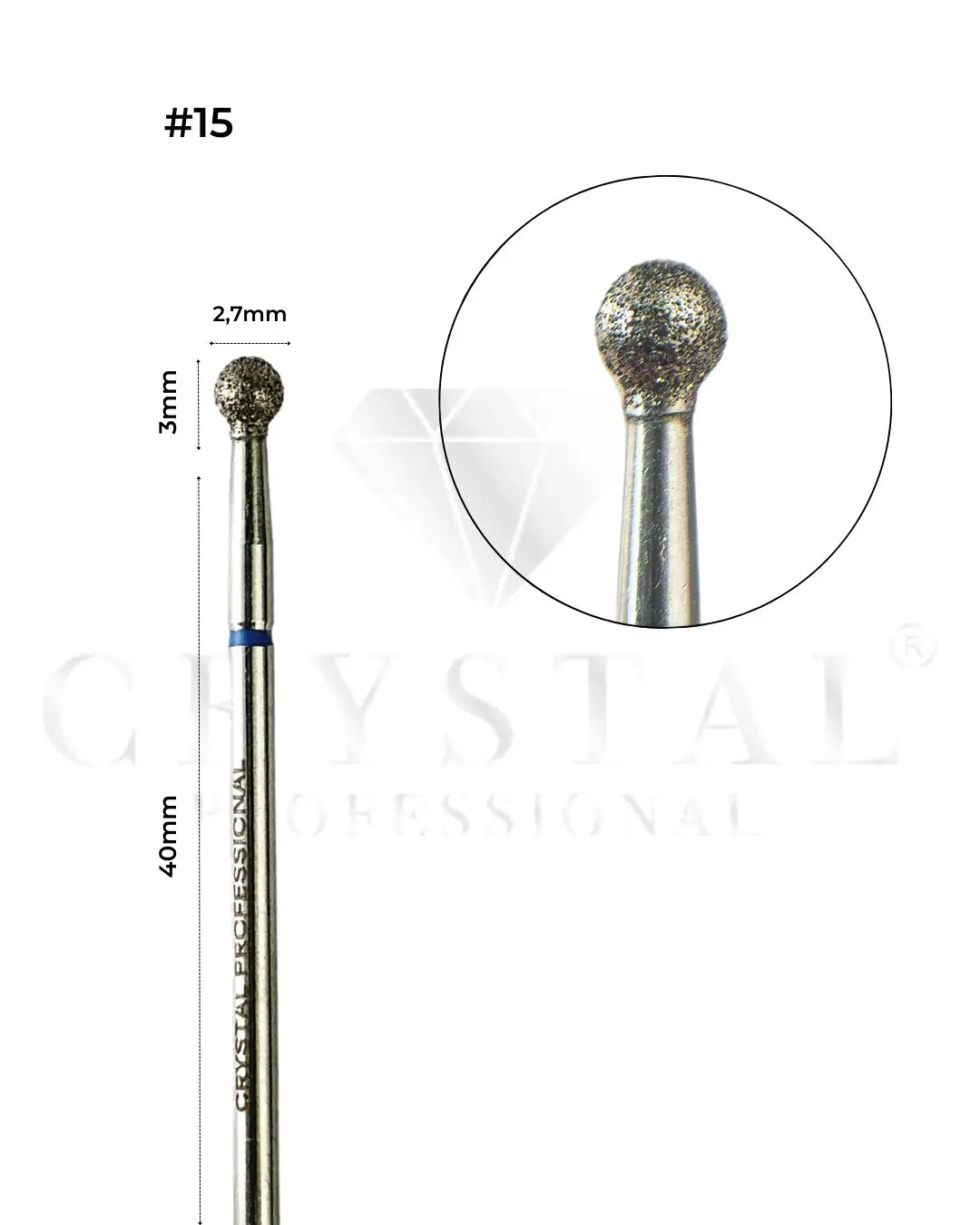 FREZ DIAMENTOWY „KULKA” Crystal Professional №15 (NIEBIESKIE NACIĘCIE 3,5 mm)