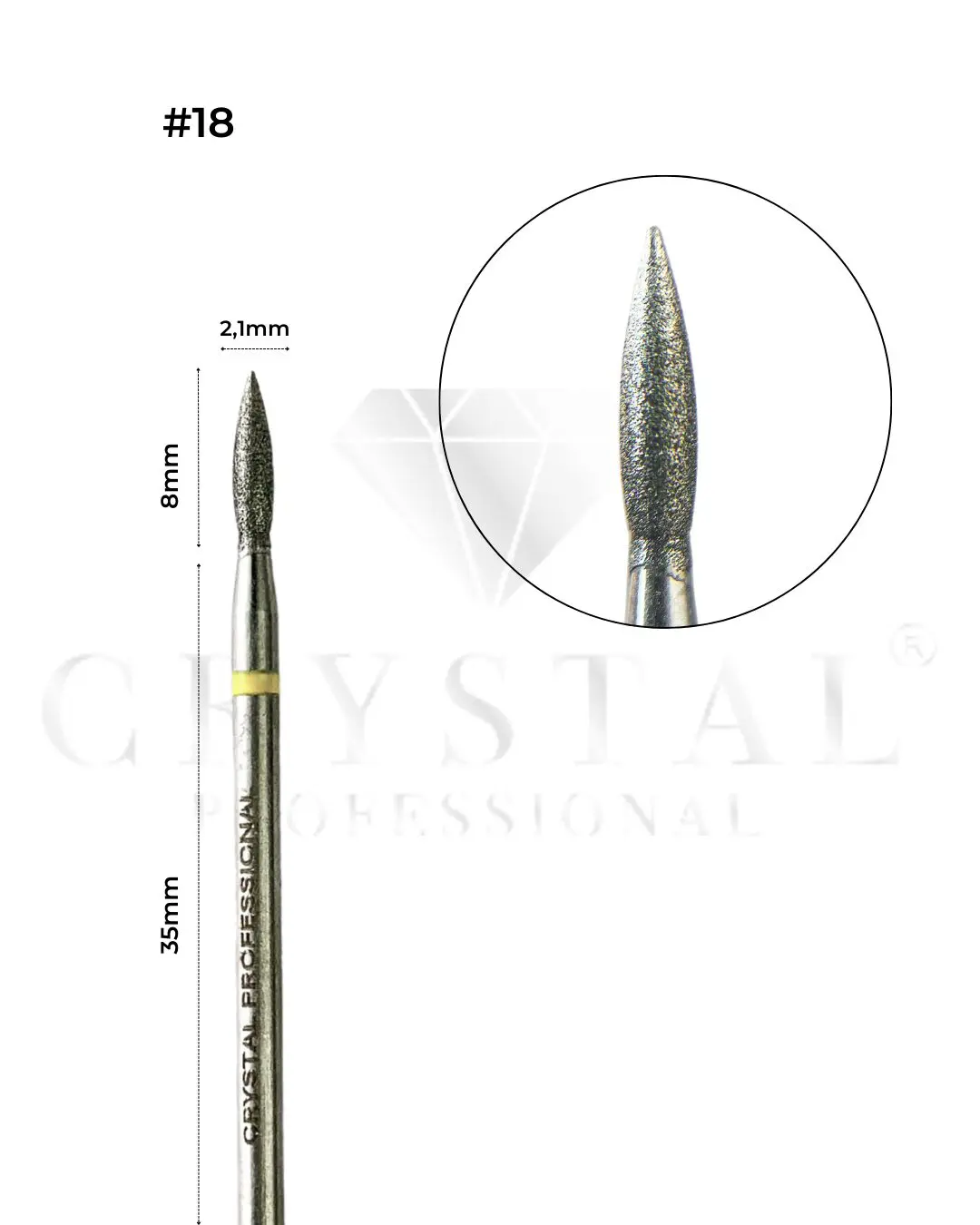 FREZ DIAMENTOWY „PŁOMIEŃ” Crystal Professional №18 (EKSTRA MIĘKKI 2,1 mm)