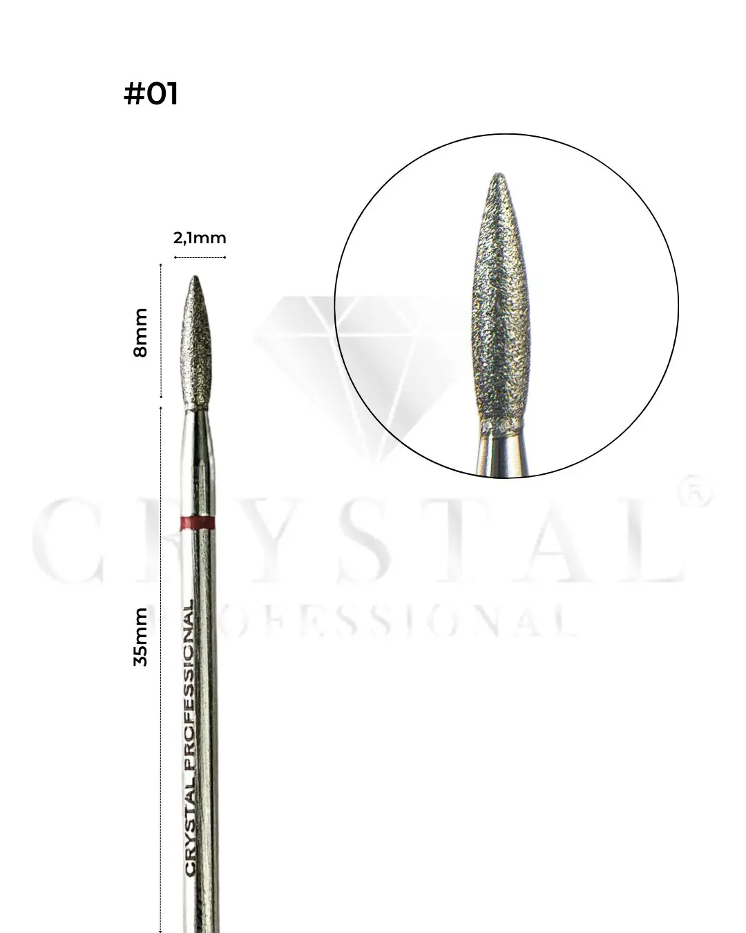 FREZ DIAMENTOWY „PŁOMIEŃ” Crystal Professional №01 (CZERWONE NACIĘCIE 2,1 mm)