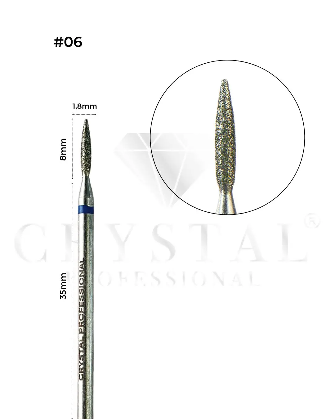 FREZ DIAMENTOWY „PŁOMIEŃ” Crystal Professional №06 (NIEBIESKIE NACIĘCIE 1,8 mm)