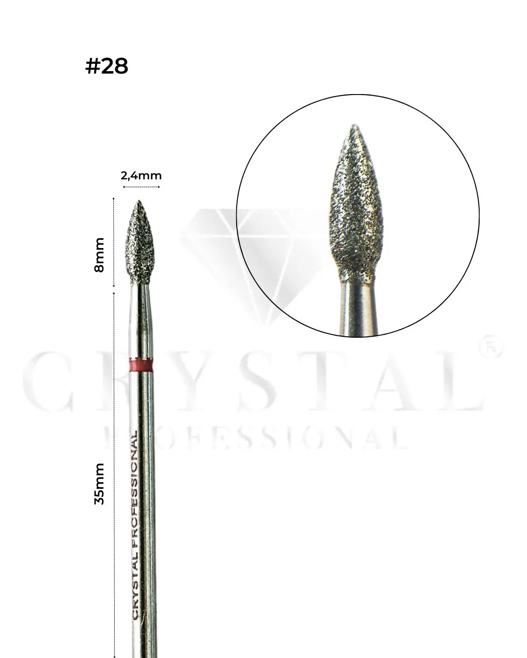 FREZ DIAMENTOWY PŁOMIEŃ Crystal Professional №28 (CZERWONE NACIĘCIE 2,4 mm)