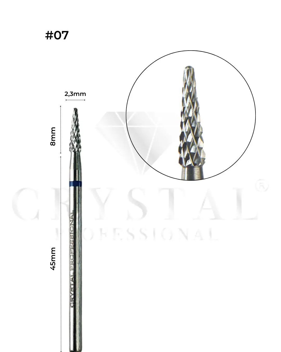 FREZ KARBIDOWY №07 Crystal Professional Stożek Węglika Spiekanego 2,3 mm