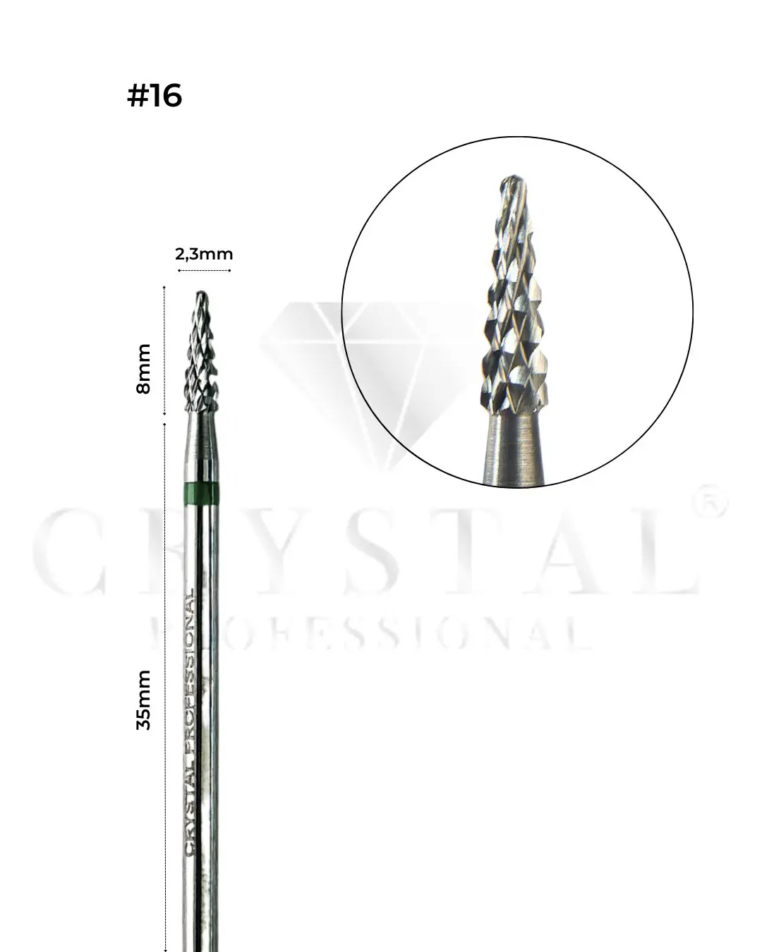 FREZ KARBIDOWY №16 Crystal Professional Stożek Węglika Spiekanego 2,3 mm