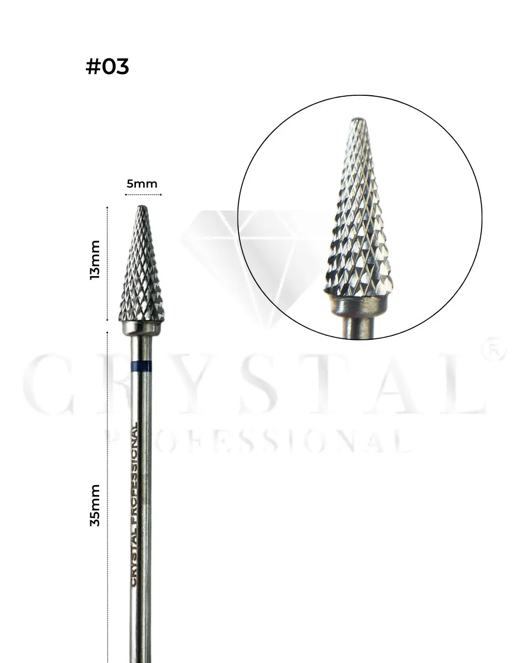Frez Węglikowy „Stożek zaokrąglony” Crystal Professional №03 (Niebieskie Nacięcie 5,0 mm)
