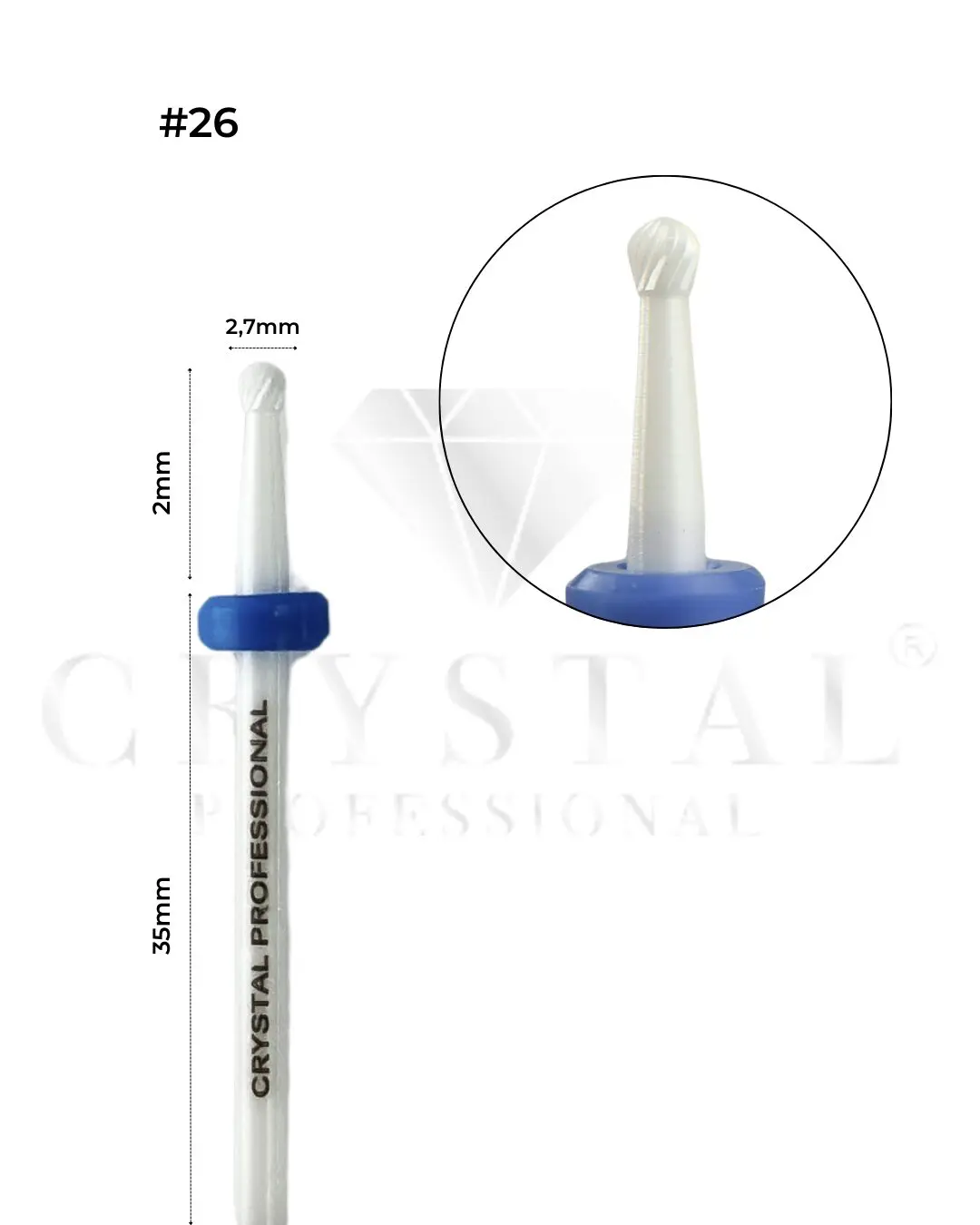 FREZ CERAMICZNY KULKA Crystal Professional №26 (NIEBIESKIE NACIĘCIE 2,7 mm)