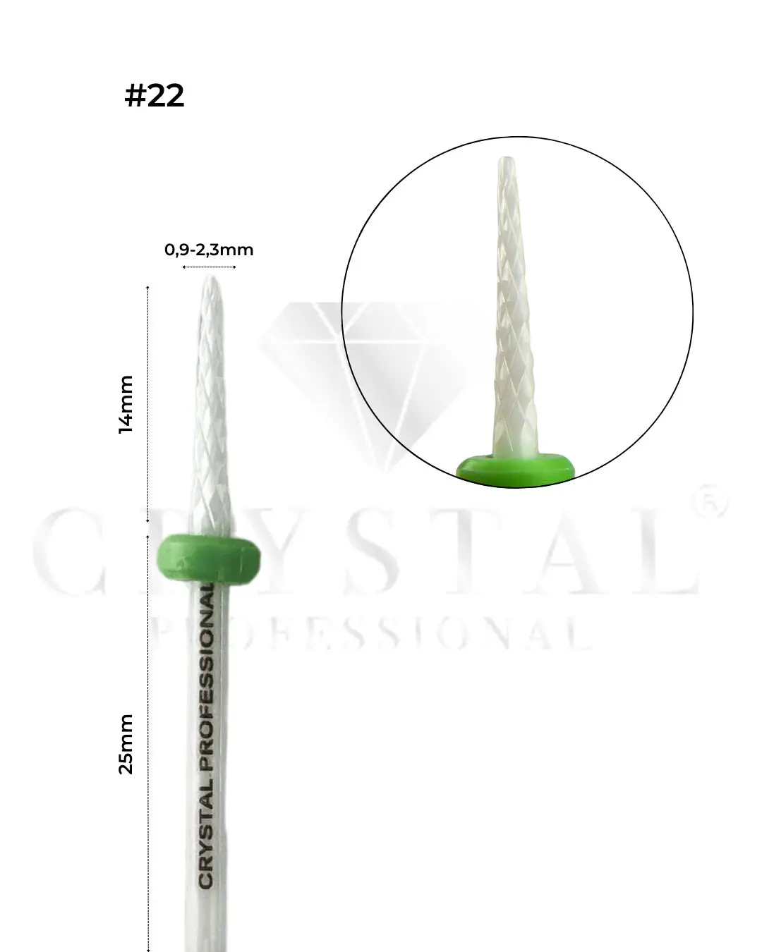 FREZ CERAMICZNY SZPIC Crystal Professional №22 (ZIELONE NACIĘCIE 2,3 mm)