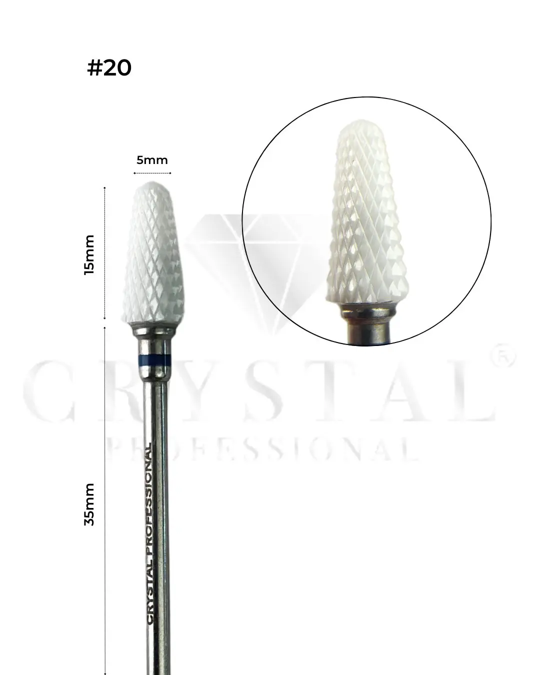 FREZ CERAMICZNY „STOŻEK” Crystal Professional №20 (NIEBIESKIE NACIĘCIE 5 mm)