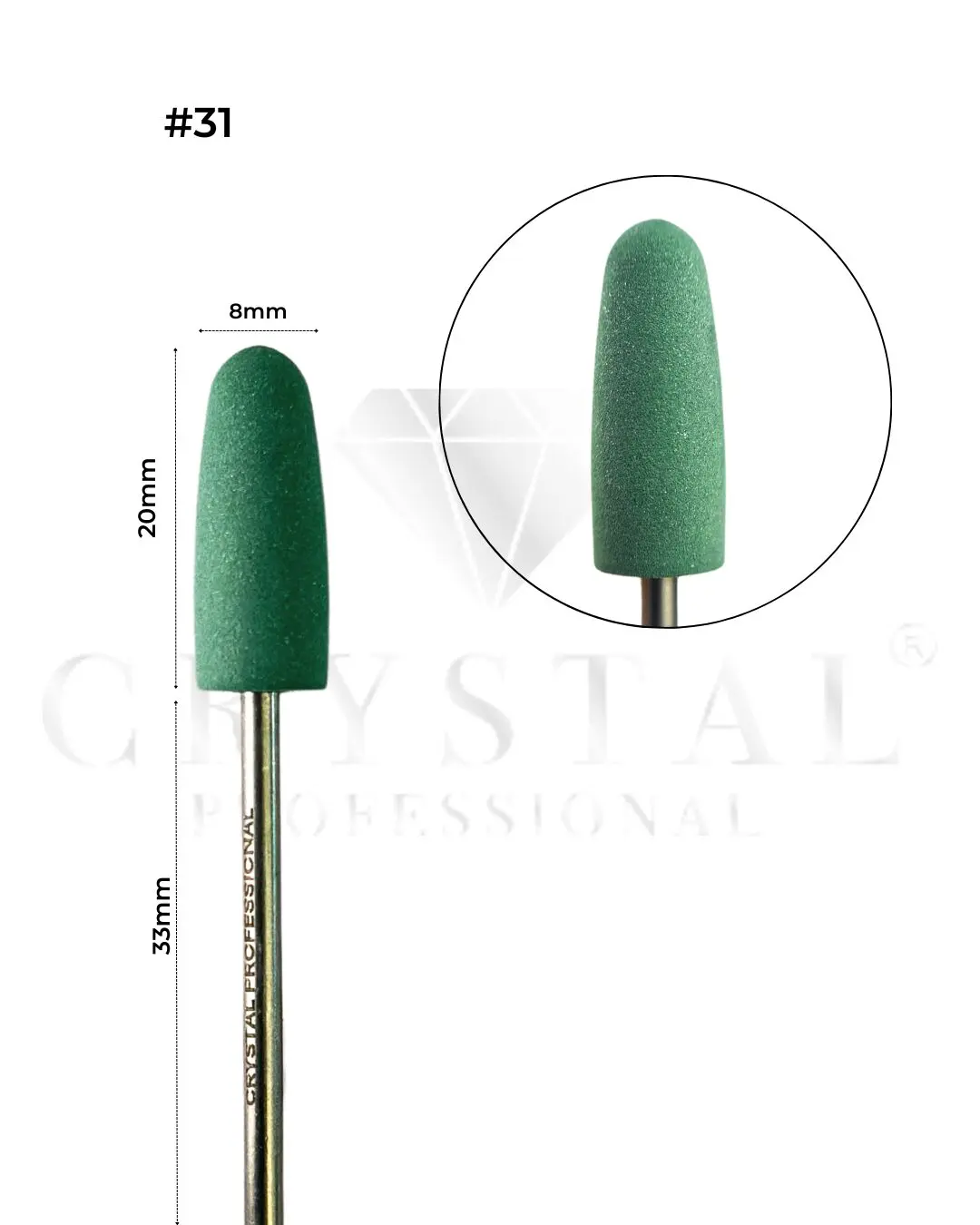 SILIKONOWY FREZ POLERUJĄCY Crystal Professional №31 (ŚREDNI, ZIELONY)