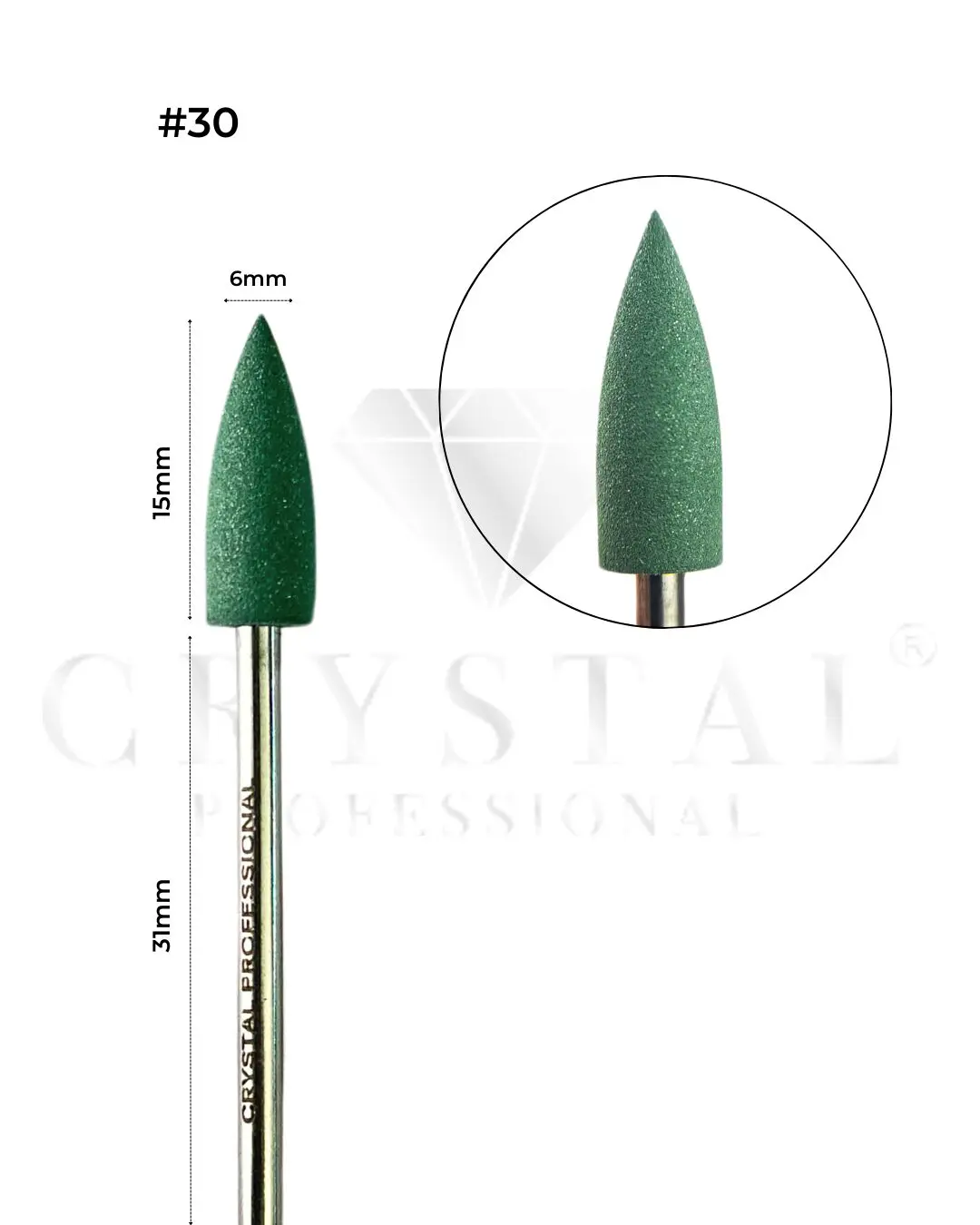 SILIKONOWY FREZ POLERUJĄCY Crystal Professional №30 (MAŁY, ZIELONY)